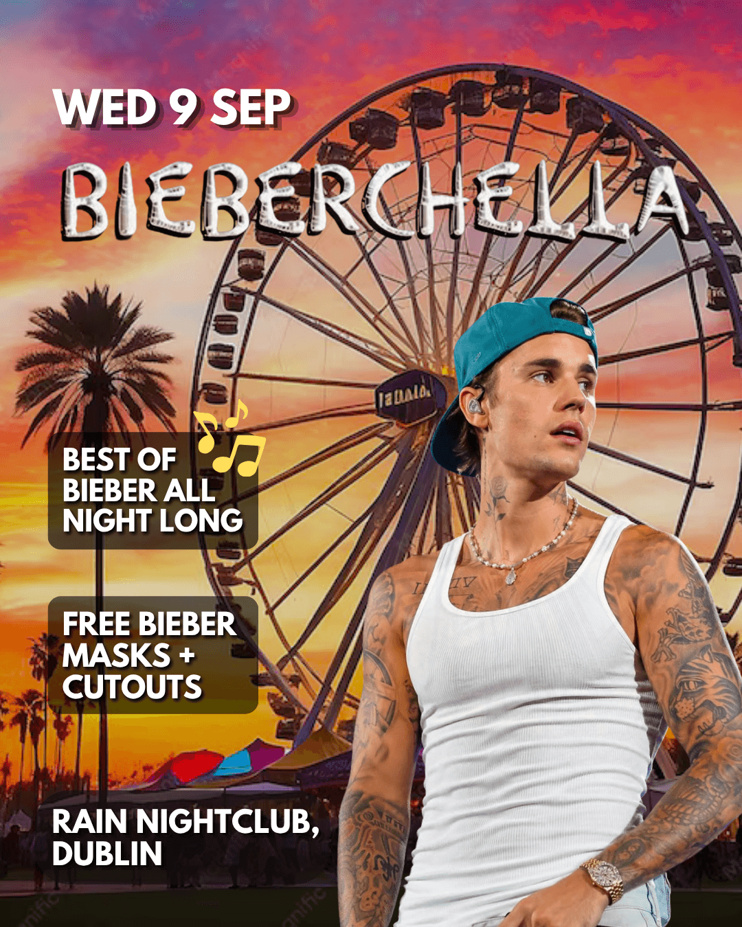 Bieberchella: Rain Nightclub - Over 18s event poster